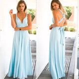 Elegant Straps Deep V-Neck Sleeveless Open Back Long Prom Dress