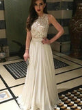 A Line Lace Top High Neck Chiffon Long Prom Dress-Elegant Sleeveless Prom Dress