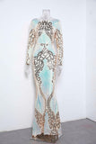 Mermaid Evening Dresses Elegant Sequins Print Long Sleeve Backless Prom Dress