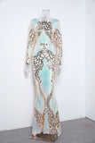 Mermaid Evening Dresses Elegant Sequins Print Long Sleeve Backless Prom Dress