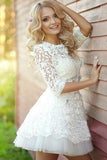 Cute Popular See Through Half Sleeve Lace Short Prom Dress