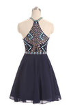 Dark Blue Beads Short Cute Halter Sweet 16 Cocktail Dress  GR56