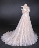 Puffy Lace Off White Wedding Dress Elegant A Line Backless Bridal Dress W1137