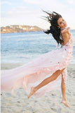 Boho Halter Backless Light Pink Beach Wedding Dresses with Appliques Ruffles W1190