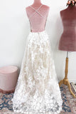 Unique Spaghetti Straps Lace Appliques V-Neck Wedding Dress Long Wedding Gowns W1184