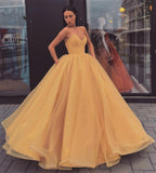 Sweetheart Strapless Yellow Long Modest Prom Gown Ball Gown Quinceanera Dress P1177