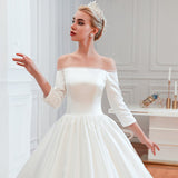 Ball Gown Long Sleeves Strapless Satin Cathedral Train Wedding Dresses WH39353