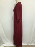 A Line Brown V-Neck 3/4 Sleeve Floor Length Prom Dresses Evening Dresses FP2152