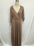 A Line Brown V-Neck 3/4 Sleeve Floor Length Prom Dresses Evening Dresses FP2152