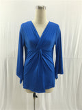 Royal Blue Long Sleeve V-Neck Stretchy Casual Dresses FP2560