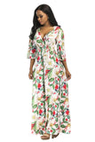 V-Neck 3/4 Sleeve Floral Casual Dresses Party Dresses FP6022