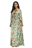 V-Neck 3/4 Sleeve Floral Casual Dresses Party Dresses FP6022