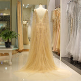 Stunning A Line Sleeveless Beading Tulle Sweep Train Prom Dress Party Dress With Dress Shawl WH82717