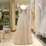 Gorgeous A Line V Back Sleeveless Beading Tulle Court Train Prom Dress Sequins Party Dress WH48712