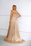 A Line Straps Long Prom Dresses with Split Party Dresses