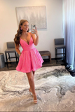 Pink A-line V-Neck Sequins Short Prom Dresses Homecoming Dresses N378