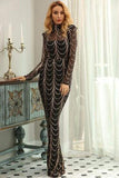 High Neck Long Sleeve Sparkly Evening Gown Islamic Sequins Prom Dress