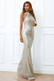 Halter Mermaid Sequins with Tassel Floor Length Prom Dress