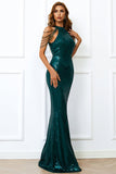 Halter Mermaid Sequins with Tassel Floor Length Prom Dress