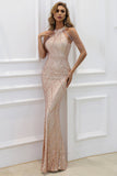 Halter Mermaid Sequins with Tassel Floor Length Prom Dress