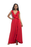 Sleeveless Ruffle Belted Long Dresses Party Dresses FP6018