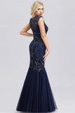 Elegant V-Neck Beaded Bodycon Mermaid Prom Dress Straps Evening Gowns P1179