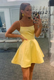 Cute A Line Lace-Up Yellow Homecoming Dresses PD1121