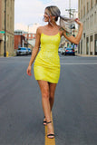 Sexy Sheath Yellow Dress Short Homecoming Dress PD1123