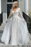 Elegant Mermaid Deep V-neck Appliques Ivory Wedding Dress PD1128