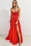 Shiny A Line Appliques Red Prom Dress Evening Dress PD1132