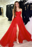 Gorgeous A Line Red Tulle Floor-length Prom Dress Evening Gown