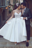 A Line Sleeveless V-Neck Satin Prom Dress White Formal Dress