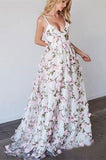 A-line Sleeveless Floral Long Prom Dress