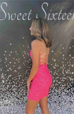 Hot Pink Sequins Short Homecoming Dresses PM416