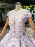 Ball Gown Lace Appliques Cap Sleeves Long Prom Dress Quinceanera Dress P1524