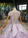 Ball Gown Lace Appliques Cap Sleeves Long Prom Dress Quinceanera Dress P1524