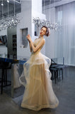 Elegant V-Neck Straps Tulle Beading Ruffles Floor Length Prom Dress PD15