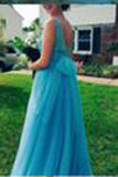 Chic Bateau Sleeveless Floor-Length Backless Beading Prom Dress with Bow PM599