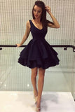 A Line Royal Blue V Neck Above Knee V Back Short Cute Mini Homecoming Dresses uk PH905