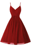 Spaghetti Straps A Line Chiffon Homecoming Dress with Pockets