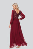 Sequins Party Dress Chiffon Long Sleeve Prom Dresses