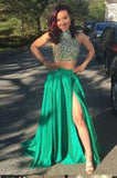 Beading Crystal Sexy 2 Pieces Long A Line Evening Prom Dress