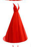 Red V-Neck Backless Long Tulle Prom Dresses Evening Dresses PM494