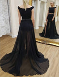 Two Pieces Off The Shoulder Sequins Black Chiffon Prom Dresses PW461