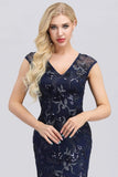 Elegant V-Neck Beaded Bodycon Mermaid Prom Dress Straps Evening Gowns P1179