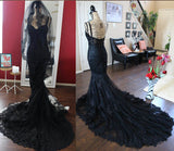 Charming Black Lace Spaghetti Strap Sweetheart Backless Mermaid Sweep Train Evening Dresses uk PH249