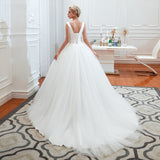 Ball Gown Deep V-Neck Sleeveless Tulle Court Train Wedding Dresses WH31354