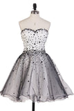 Romantic A Line Sweetheart Open Back Beaded Tulle Short Homecoming Dresses uk PH935