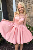 A-Line Round Neck Sleeveless Beading Pink Open Back Short Homecoming Dresses uk PH912