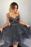 Cute Newest Spaghetti Straps Sweetheart Sleeveless Beads Organza Homecoming Dresses uk PH910